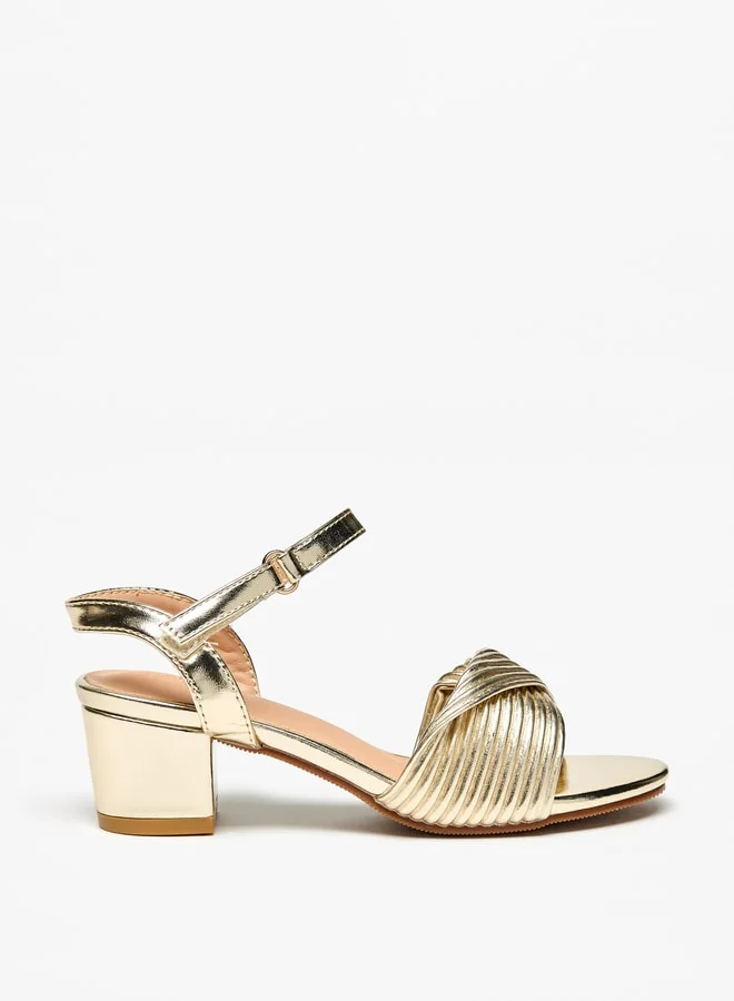 Flora Bella By Shoexpress Girls Textured Block-Heeled Sandals with Hook and Loop Closure