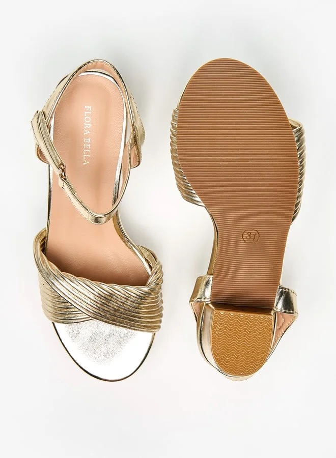 Flora Bella By Shoexpress Girls Textured Block-Heeled Sandals with Hook and Loop Closure