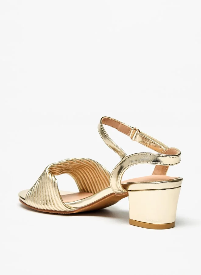 Flora Bella By Shoexpress Girls Textured Block-Heeled Sandals with Hook and Loop Closure