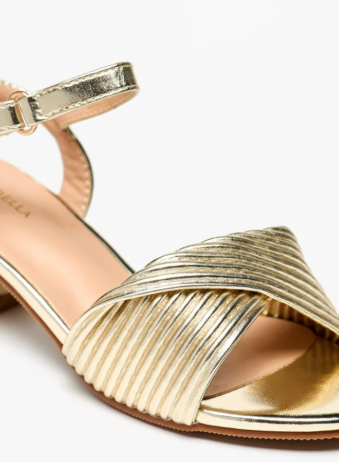 Flora Bella By Shoexpress Girls Textured Block-Heeled Sandals with Hook and Loop Closure