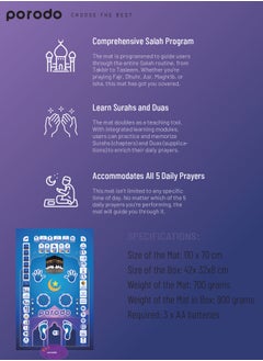 porodo Kids Educational Interactive Smart Prayer Mat 110 x 70cm - Blue  - Image 3