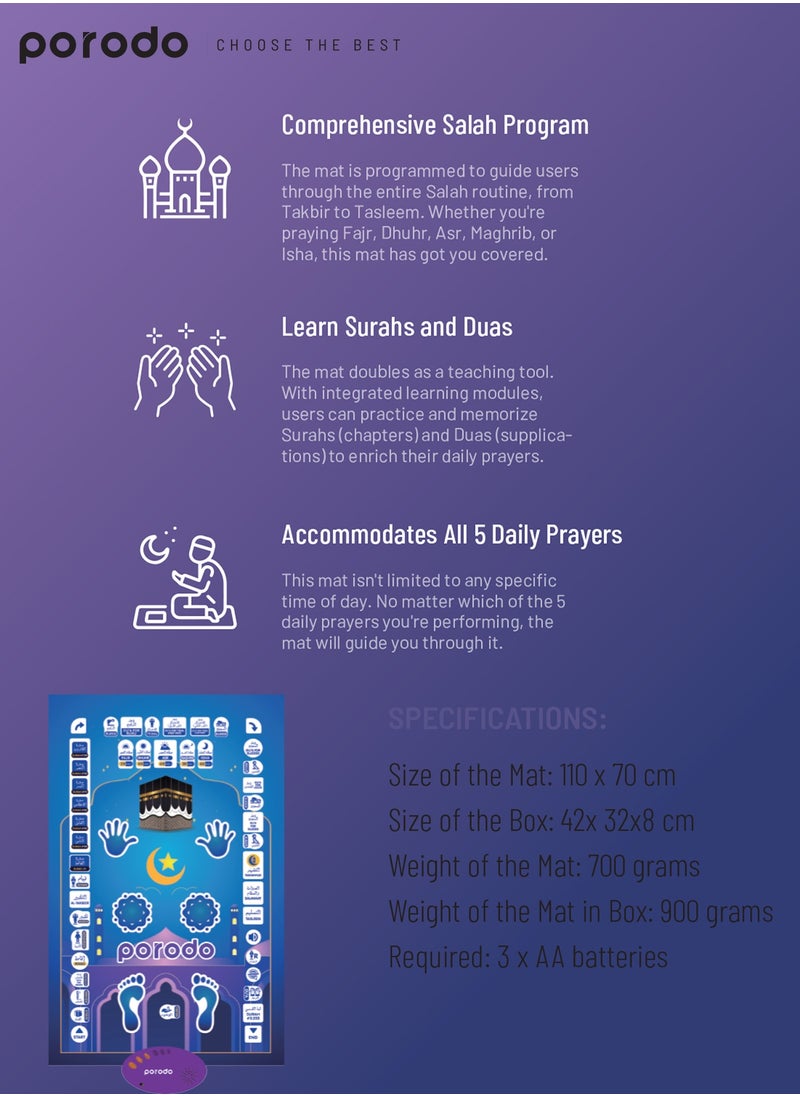 porodo - Kids Educational Interactive Smart Prayer Mat 110 x 70cm - Blue - Image 1