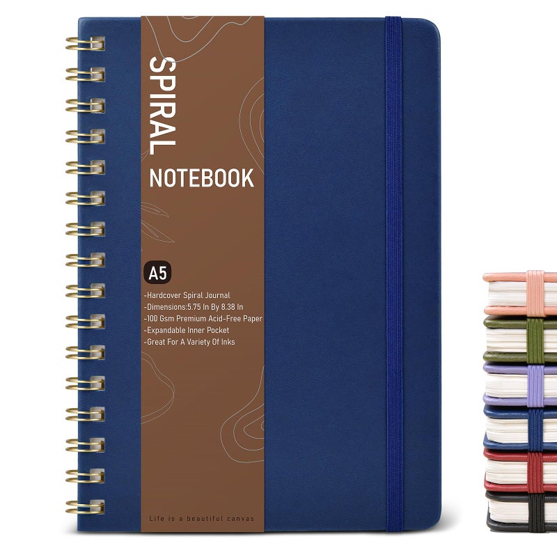 PAPEJOON Dotted Spiral Journal Notebook, A5 Hardcover Spiral Journals for Women Men, 100 GSM Dot Grid Paper Notebooks, 150 Pages Spiral Bullet Dotted Notebook for Writing Note Taking 5.75" x 8.38", Navy Blue - Image 1