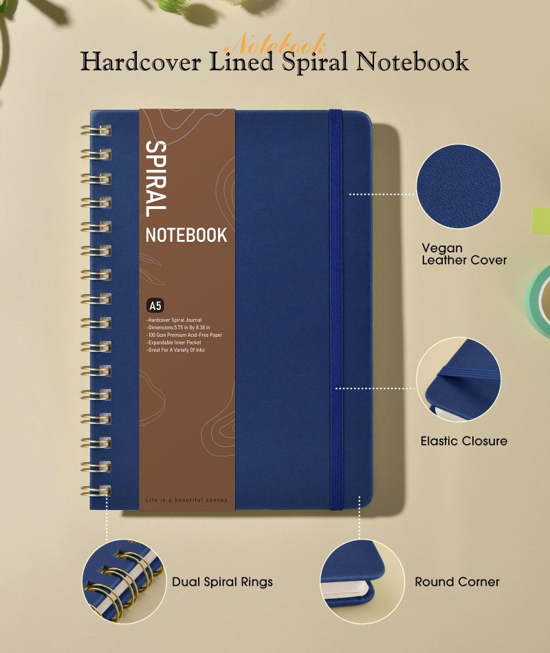 PAPEJOON Dotted Spiral Journal Notebook, A5 Hardcover Spiral Journals for Women Men, 100 GSM Dot Grid Paper Notebooks, 150 Pages Spiral Bullet Dotted Notebook for Writing Note Taking 5.75" x 8.38", Navy Blue - Image 2