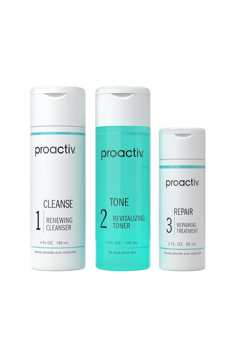Proactiv - Proactiv 3 Step Acne Treatment  Benzoyl Peroxide Face Wash Repairing Acne Spot Treatment for Face And Body Exfoliating Toner  60 Day Complete Acne Skin Care Kit - Image 1