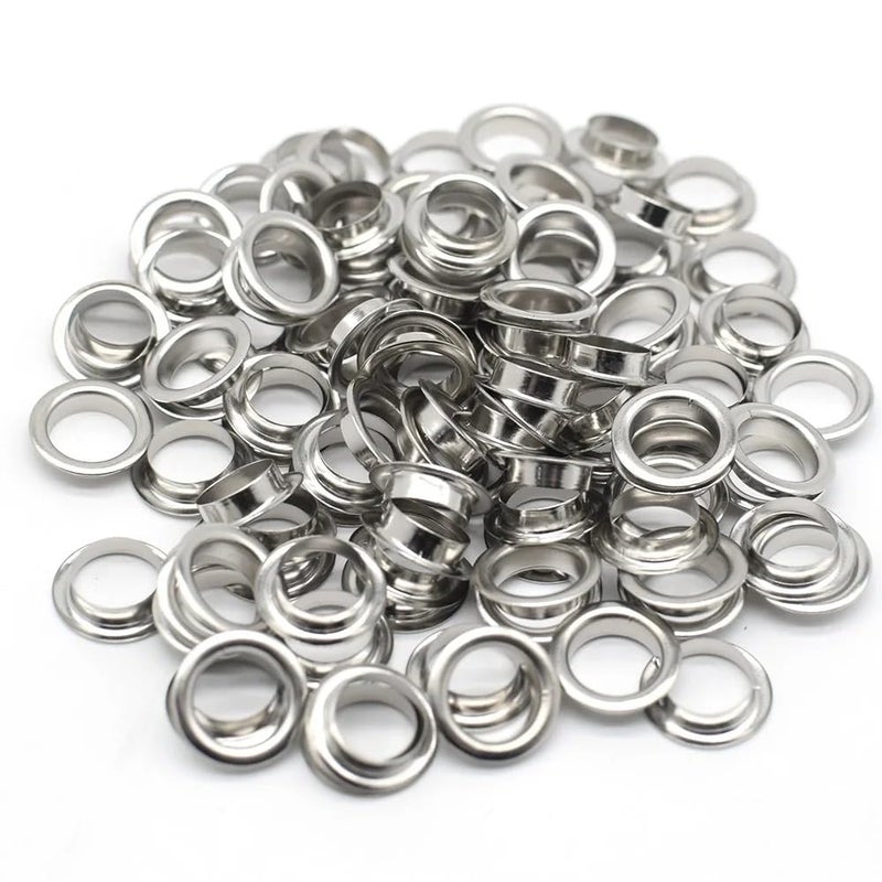 MySouq-Store - 100 Sets (Silver) Metal Eyelet Grommet Ring Kit for Garment Canvas Sewing Accessories Silver - (Iner Dia. 14mm-Outer Dia 22.5mm) - Image 1