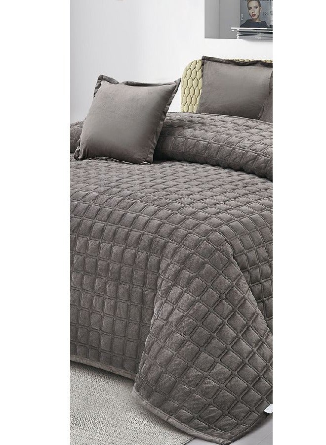 مينجلي طقم لحاف شتوي سادة نفرين مخمل ناعم نظام 6 قطع حشوه مضغوط مقاس اللحاف 250x230 سم - Image 3