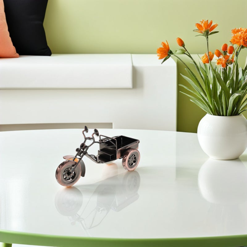 Iron Tricycle Sculpture - Vintage Style Metal Tricycle Craft Decor Rustic Desktop Motorcycle Ornament For Office Or Home Shelf Display - Image 5