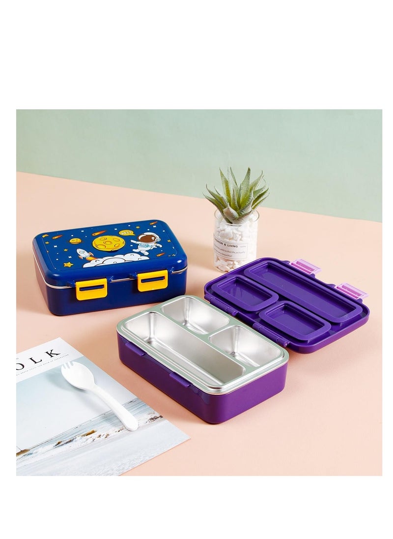 CityRiya-Long Stainless Steel Lunch Box Sealed Bento Box Insulated Lunch Container with Plastic Spoon for Kids Adults School and Office Heated by Hot Water, 627 (Purple)  - Image 5