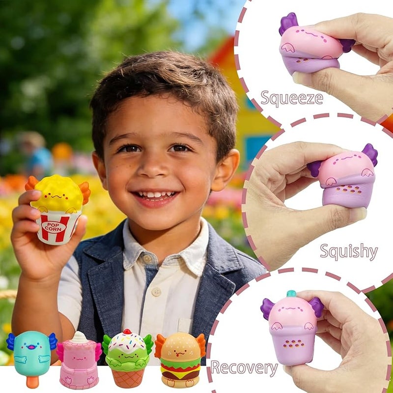 OCBTOW 24 Pack Axolotl Food Slow Rising Squishy Toys Stress Relief Squeeze Toys for Kids Girls Boys Easter Basket Stuffers Gifts Fillers Party Favors - Image 3