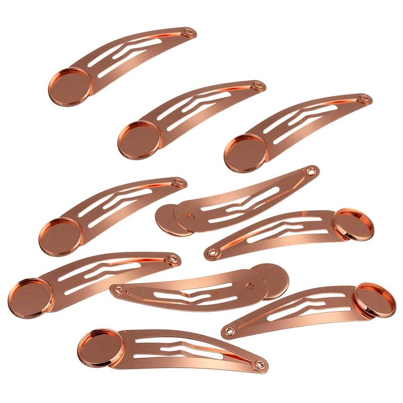 lasenersm 10 Pieces Metal Snap Hair Clips with Round Tray BB Hair Clips with Blanks Tray Non Slip Hair Barrettes with 12mm Round Tray for DIY Hair Accessories Making RoseGold