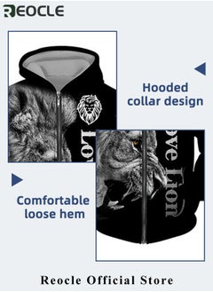 REOCLE Men's 2 Pcs Hoodie Set Sweatshirt Suit 3D Printed Long Sleeve Hoodie with Zipper Trackpant Casual Suit  - Image 5