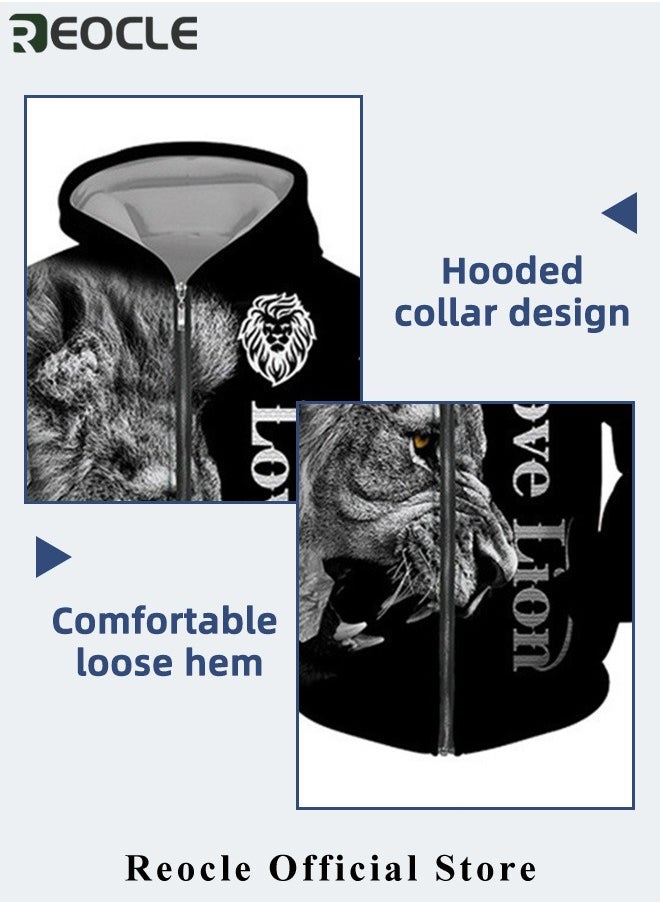 REOCLE Men's 2 Pcs Hoodie Set Sweatshirt Suit 3D Printed Long Sleeve Hoodie with Zipper Trackpant Casual Suit  - Image 5