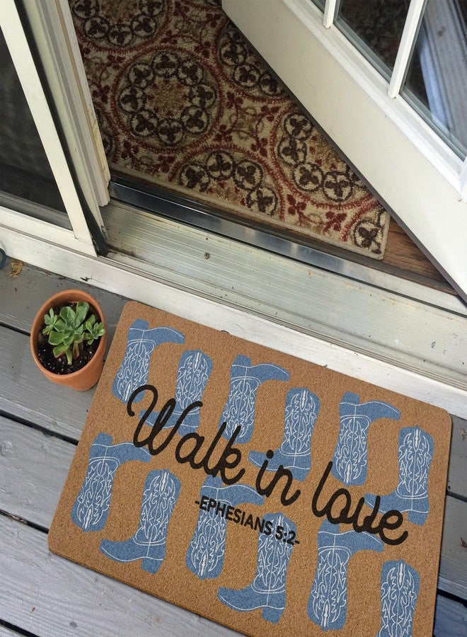 XLDLIOO Christian Western Cowgirl Door Mat, Bible Verse Walk in Love Boots Welcome Front Door Mat Indoor Outdoor Entrance, Trendy Preppy Artificial Coir Doormat Rugs for Patio Entry Decor 30x17in - Image 5