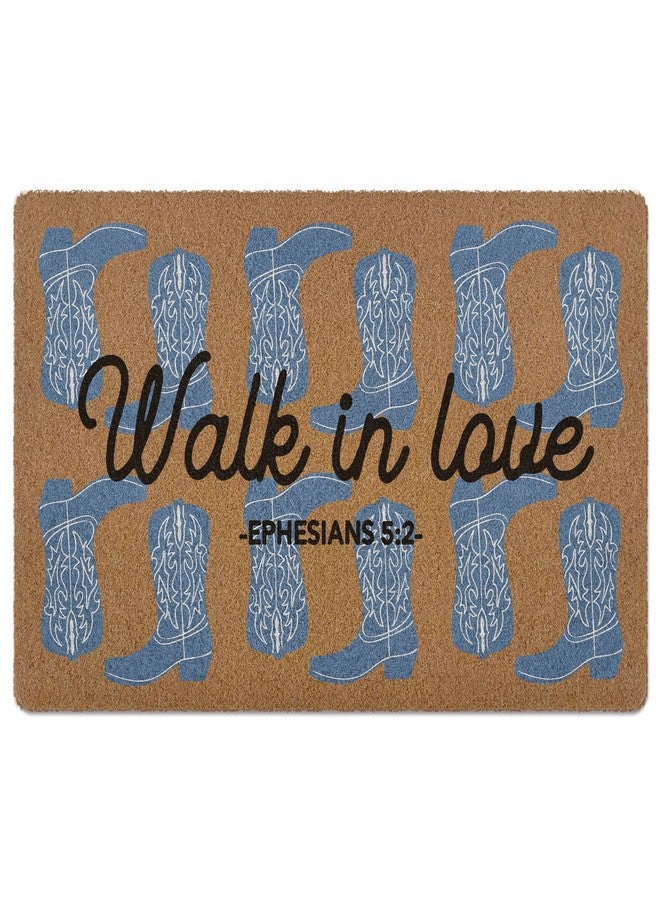 XLDLIOO Christian Western Cowgirl Door Mat, Bible Verse Walk in Love Boots Welcome Front Door Mat Indoor Outdoor Entrance, Trendy Preppy Artificial Coir Doormat Rugs for Patio Entry Decor 30x17in - Image 1