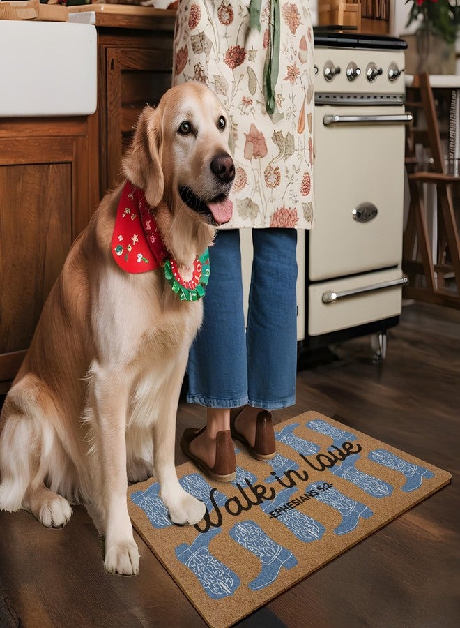 XLDLIOO Christian Western Cowgirl Door Mat, Bible Verse Walk in Love Boots Welcome Front Door Mat Indoor Outdoor Entrance, Trendy Preppy Artificial Coir Doormat Rugs for Patio Entry Decor 30x17in - Image 3