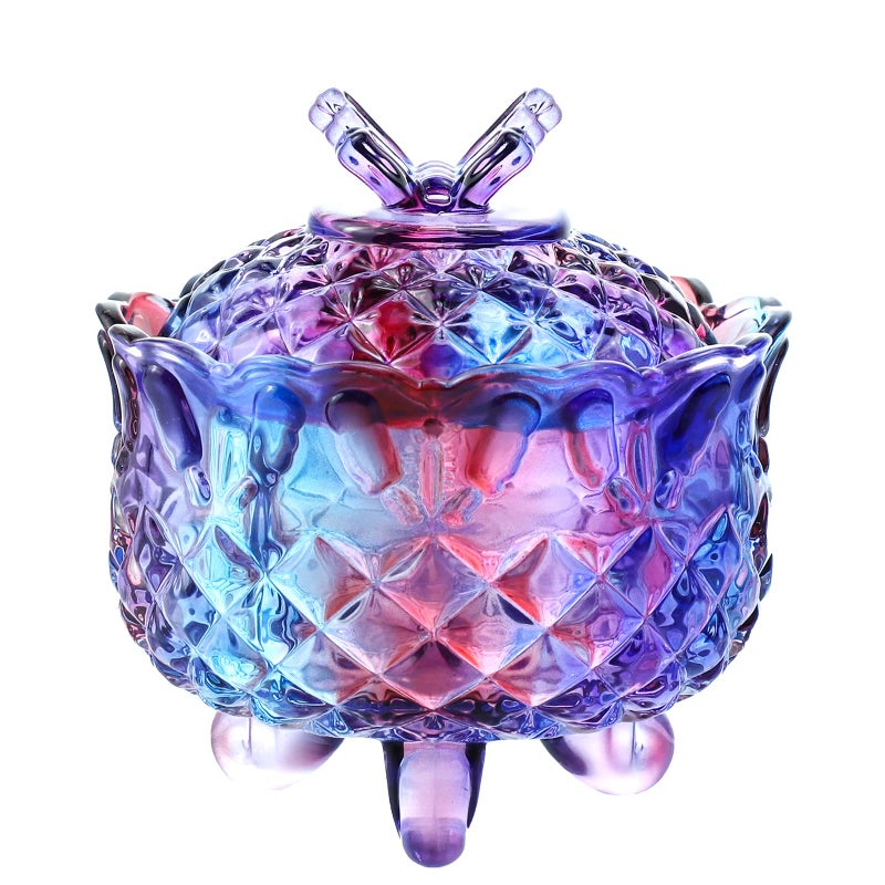 SOCOSY Royal Embossed Crystal Glass Candy Box with Lid Footed Jewelry Bowl Wedding Buffet Kitchen Storage Jar 10 oz