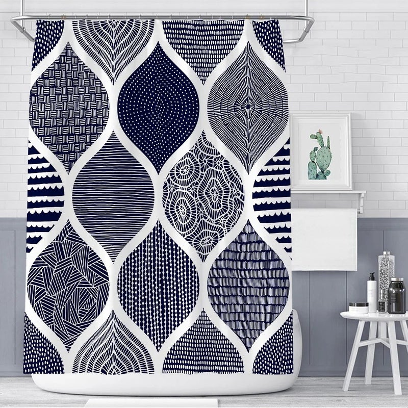 Y&D 4Pcs Boho Shower Curtain Sets Geometric Shower Curtain Sets with Rugs Shower Curtain with 12 Hooks for Bathroom Set Decor - Image 5