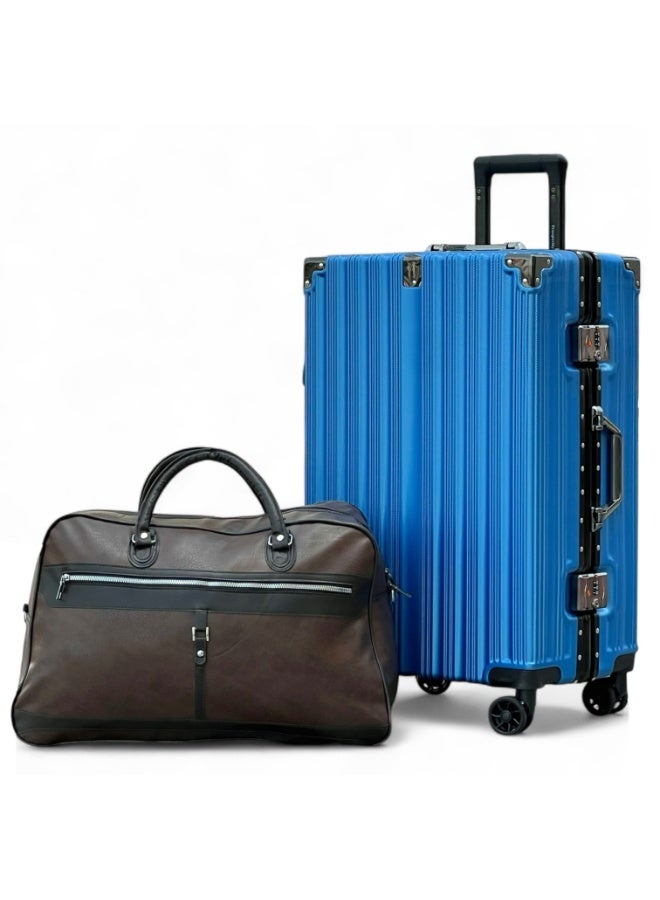 ZAAPPY Aluminum Framed Check In Luggage – Zipperless 24 inch Suitcase with 20-25 KG Capacity, Secured Lock & 8 Spinner Wheels – Durable PU Duffle Bag Combo - Image 1