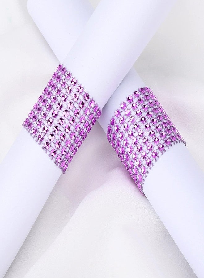 acDesign 140 Pcs Rhinestone Napkin Rings Purple Eight Rows Rhinestone Mesh Napkin Holders for Wedding Receptions or Dinner - Image 2