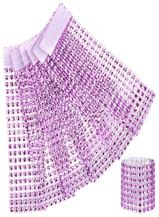 acDesign 140 Pcs Rhinestone Napkin Rings Purple Eight Rows Rhinestone Mesh Napkin Holders for Wedding Receptions or Dinner - Image 1