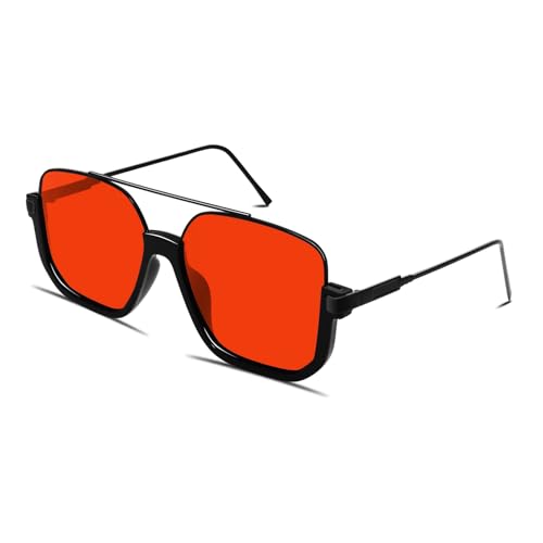 GUVIVI Retro Oversized Aviator Sunglasses for Women Men Square Semi-Rimless Double Bridge Sun Glasses 70s Trendy Shades Pilot-style Red - Image 1