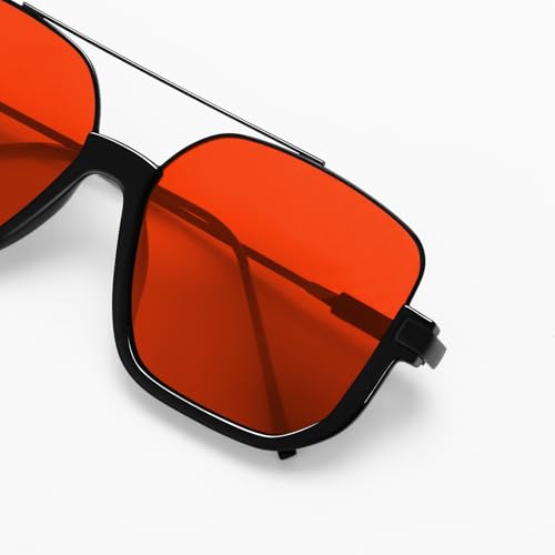 GUVIVI Retro Oversized Aviator Sunglasses for Women Men Square Semi-Rimless Double Bridge Sun Glasses 70s Trendy Shades Pilot-style Red - Image 4