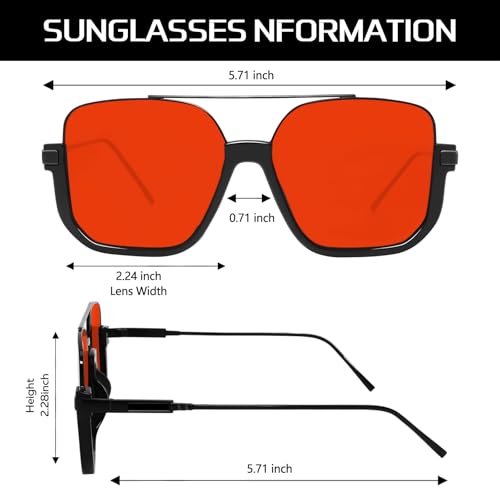 GUVIVI Retro Oversized Aviator Sunglasses for Women Men Square Semi-Rimless Double Bridge Sun Glasses 70s Trendy Shades Pilot-style Red - Image 5