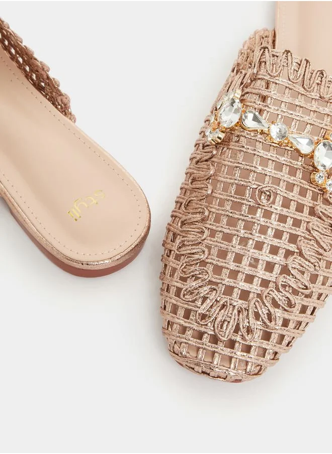 Styli Textured Woven Pointed Toe Mules