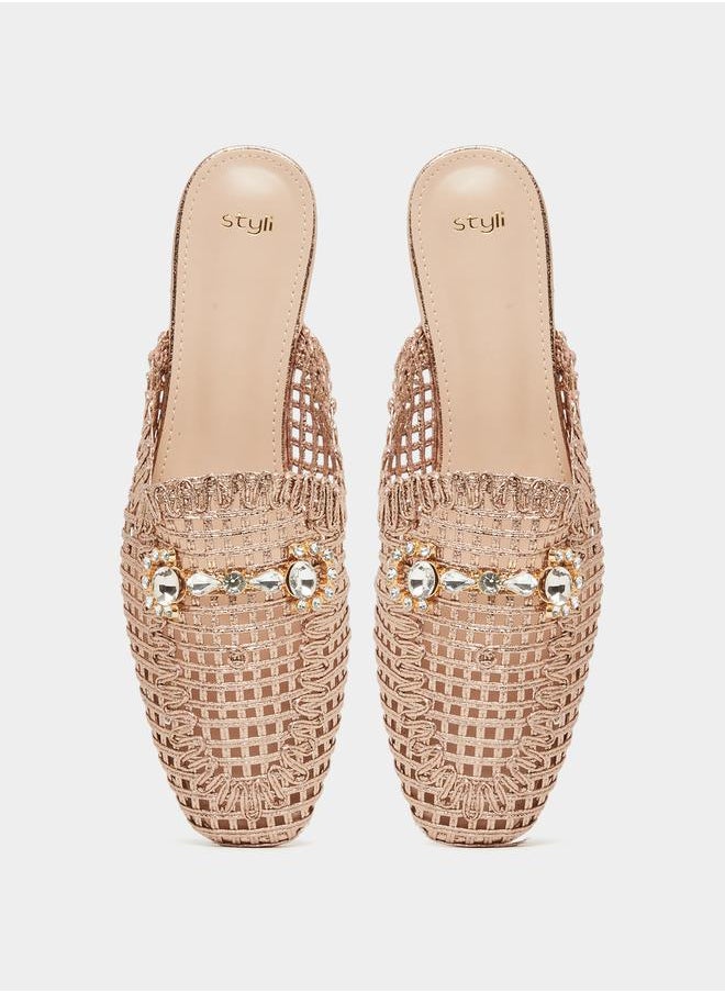 Styli - Textured Woven Pointed Toe Mules - Image 1