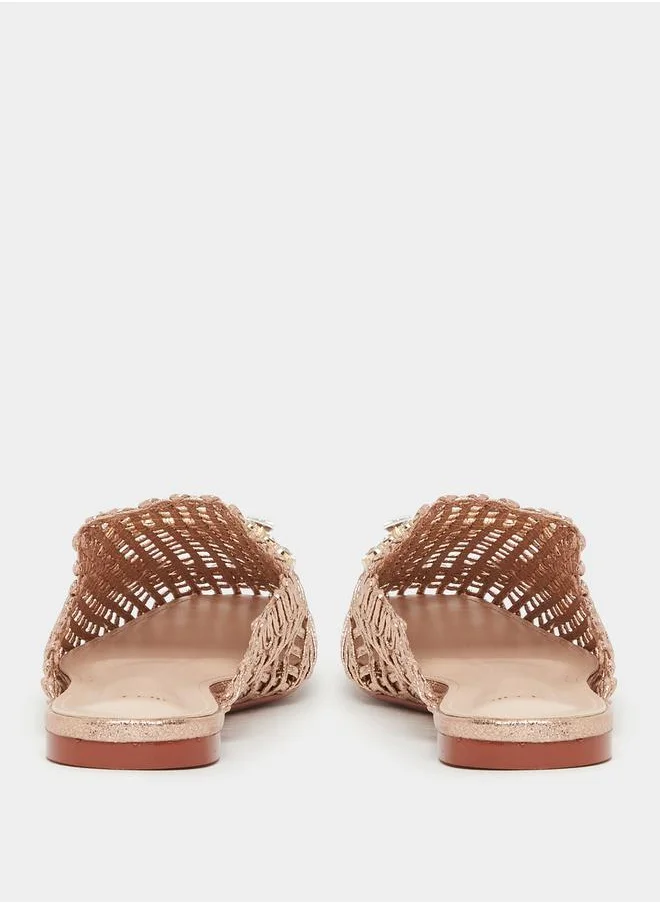Styli Textured Woven Pointed Toe Mules