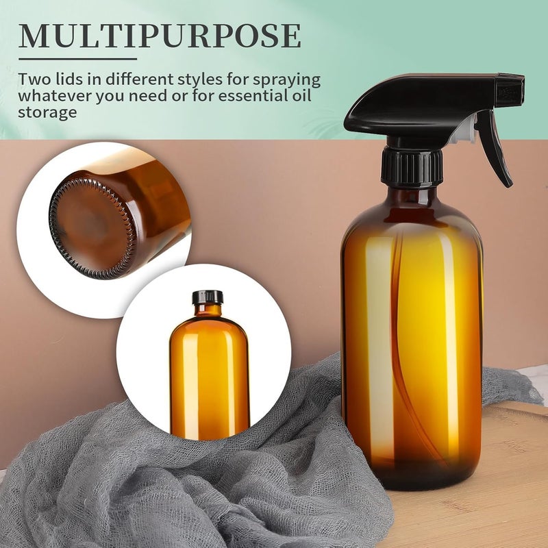 Fohome Empty Amber Glass Spray Bottle, 2 Pack Refillable Empty Spray Bottle for Essential Oils, Plants, Cleaning Solutions, Hair Mister - Refillable Container with Mist and Stream Setting (500 ML) - Image 5