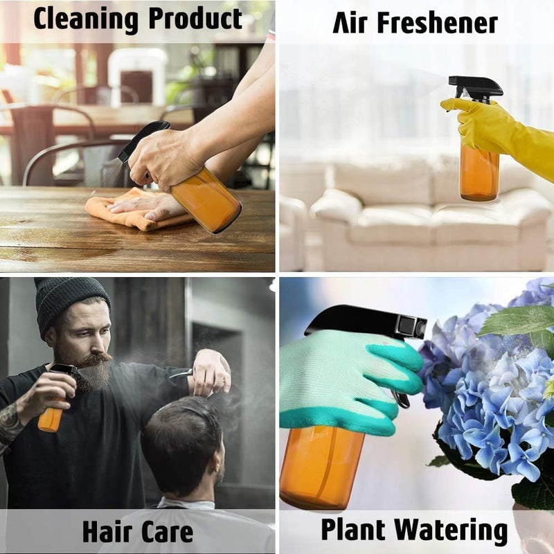 Fohome Empty Amber Glass Spray Bottle, 2 Pack Refillable Empty Spray Bottle for Essential Oils, Plants, Cleaning Solutions, Hair Mister - Refillable Container with Mist and Stream Setting (500 ML) - Image 4