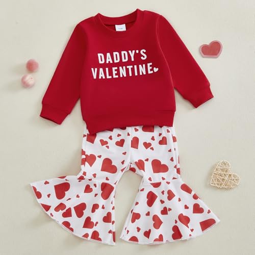 Nokpsedcb Baby Boy Girl Cute Letter Embroidery Long Sleeve Sweatshirt and Elastic Long Pants Toddler Valentine Outfits (Red Daddy's Valentine, 18-24 Months) - Image 3