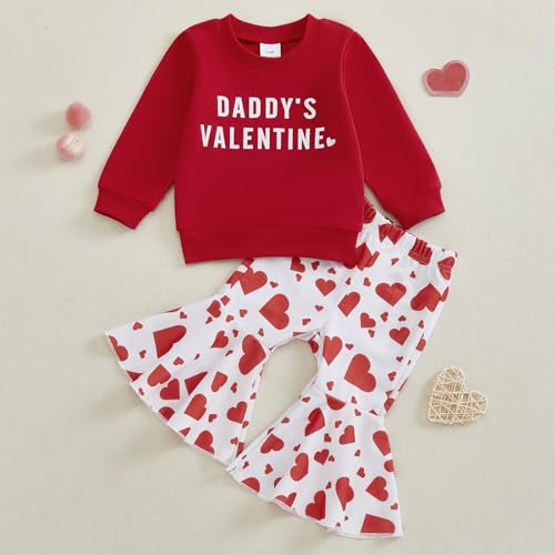 Nokpsedcb Baby Boy Girl Cute Letter Embroidery Long Sleeve Sweatshirt and Elastic Long Pants Toddler Valentine Outfits (Red Daddy's Valentine, 18-24 Months) - Image 2