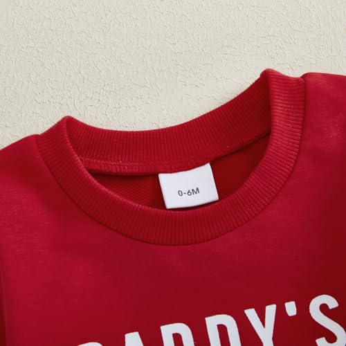 Nokpsedcb Baby Boy Girl Cute Letter Embroidery Long Sleeve Sweatshirt and Elastic Long Pants Toddler Valentine Outfits (Red Daddy's Valentine, 18-24 Months) - Image 5