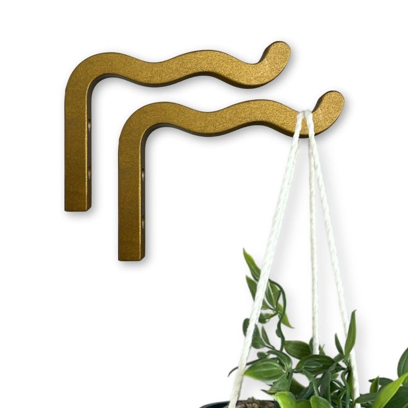 EvenWood 2Piece Set of Wavy Wooden Wall Planters for Indoor Plants 6 Inch Natural Plant Hook for Wall Plant Wind Chimes Flower Brackets Durable Bracket Plant Hanger Bronze - Image 2