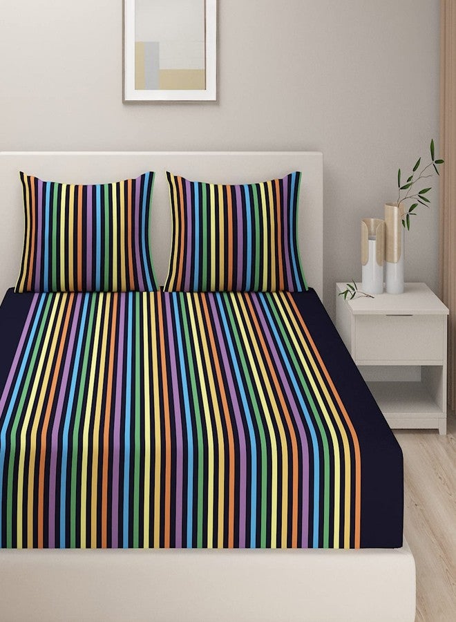 Swayam 100% Cotton Double Bedsheet with 2 Pillow Covers | 240 TC Soft Breathable Bed Sheet | Striped Printed | Size 90 x 108 inch | Comfortable & Durable for Bedroom - Black & Yellow - Image 2