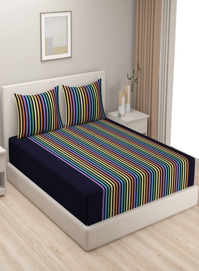 Swayam 100% Cotton Double Bedsheet with 2 Pillow Covers | 240 TC Soft Breathable Bed Sheet | Striped Printed | Size 90 x 108 inch | Comfortable & Durable for Bedroom - Black & Yellow - Image 1