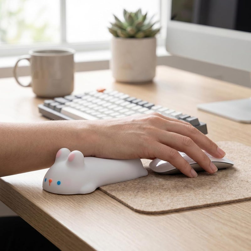 ZJchao Cute Wrist Rest Support PU Foam Ergonomic Animal Shaped Wrist Pad for Keyboard Computer with Soft Comfortable Cushion for Office Home Use (White Rabbit) - Image 2