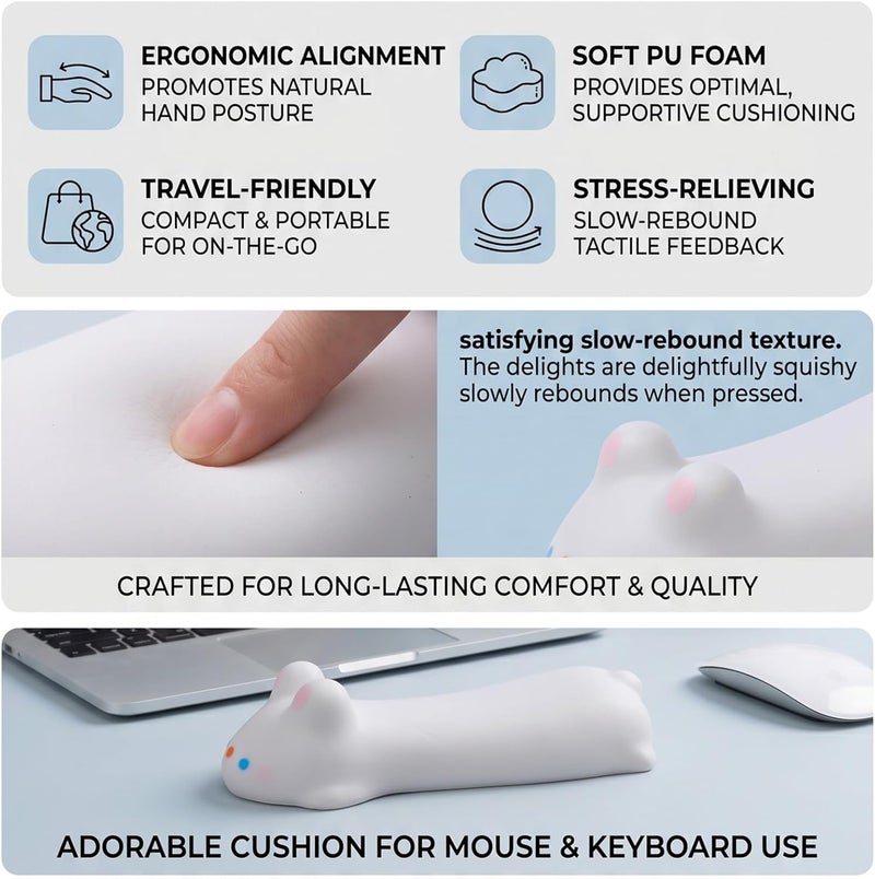 ZJchao Cute Wrist Rest Support PU Foam Ergonomic Animal Shaped Wrist Pad for Keyboard Computer with Soft Comfortable Cushion for Office Home Use (White Rabbit) - Image 4