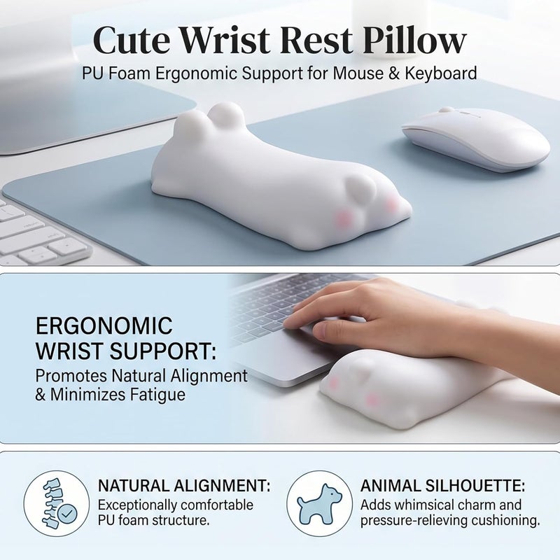 ZJchao Cute Wrist Rest Support PU Foam Ergonomic Animal Shaped Wrist Pad for Keyboard Computer with Soft Comfortable Cushion for Office Home Use (White Rabbit) - Image 5