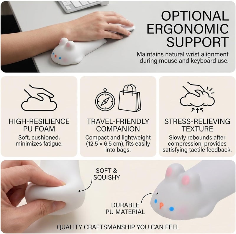 ZJchao Cute Wrist Rest Support PU Foam Ergonomic Animal Shaped Wrist Pad for Keyboard Computer with Soft Comfortable Cushion for Office Home Use (White Rabbit) - Image 3