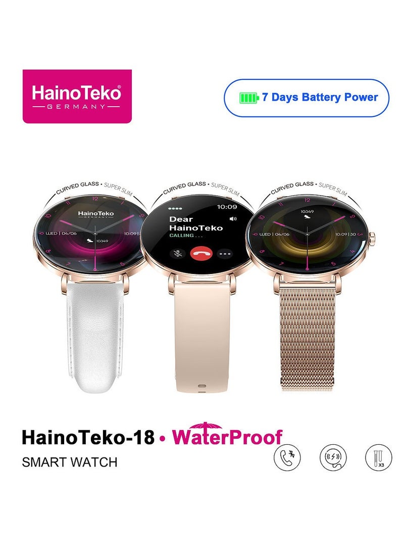 Haino Teko HainoTeko-18 Waterproof Smart Watch With Round Shape AMOLED Display BT Calling Support 3 Pair Straps and Charging Cable Designed for Ladies Gold  - Image 2