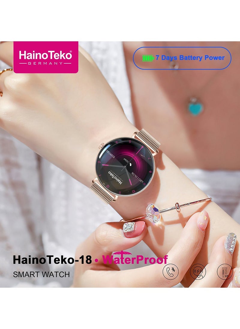 Haino Teko HainoTeko-18 Waterproof Smart Watch With Round Shape AMOLED Display BT Calling Support 3 Pair Straps and Charging Cable Designed for Ladies Gold  - Image 3