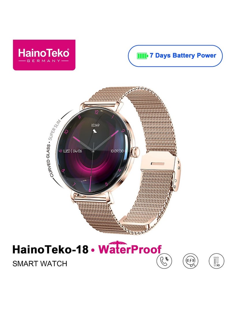 Haino Teko HainoTeko-18 Waterproof Smart Watch With Round Shape AMOLED Display BT Calling Support 3 Pair Straps and Charging Cable Designed for Ladies Gold  - Image 4