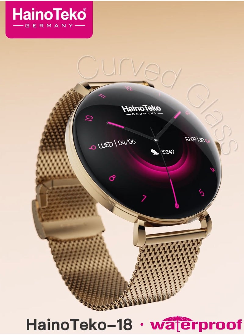 Haino Teko HainoTeko-18 Waterproof Smart Watch With Round Shape AMOLED Display BT Calling Support 3 Pair Straps and Charging Cable Designed for Ladies Gold  - Image 5