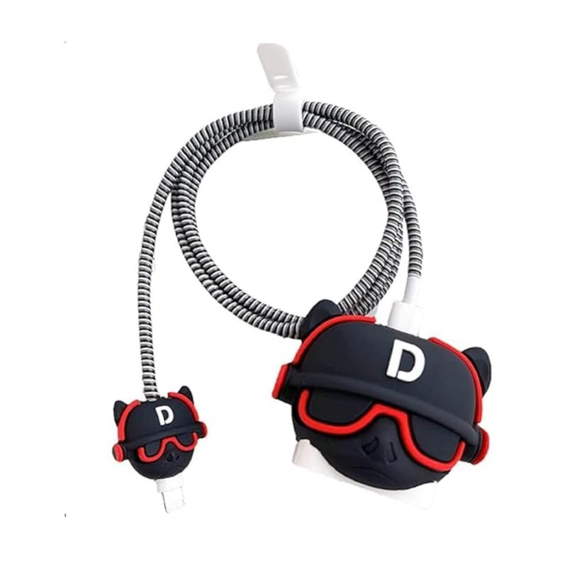 SKYCELL Charger Case Cover with Full Cable Protector 3D Cute Pattern Compatible for iPhone Charger Only 18W & 20W iPhone 16,iPhone 13,iPhone 15,iPhone 14 (Bull Dog Black) - Image 1