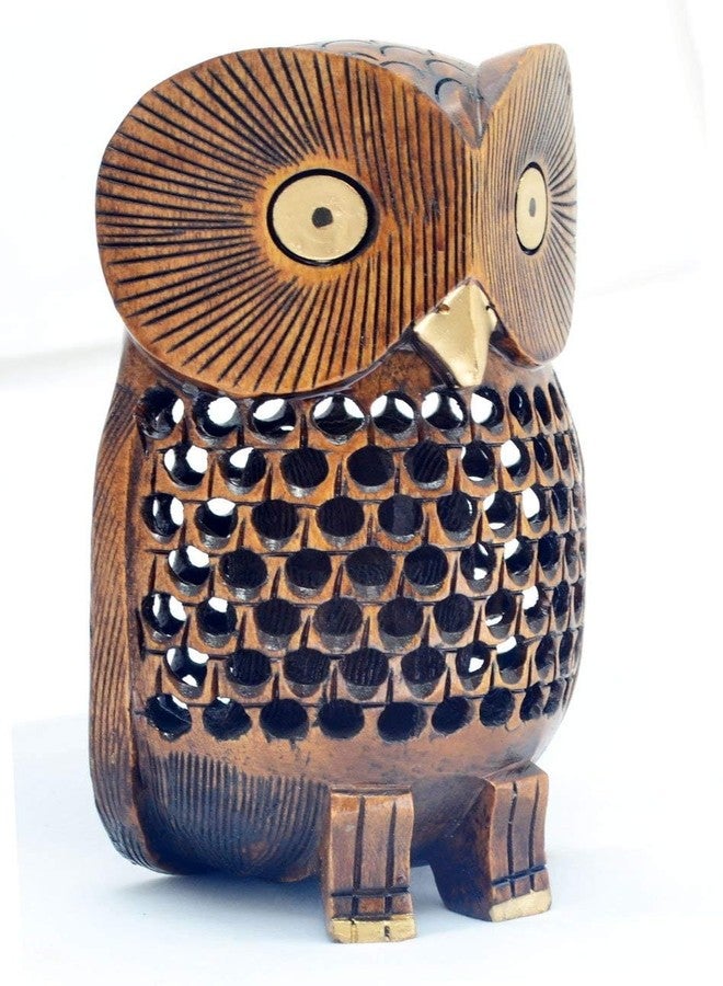 Javi Owl Statue Decor, Big 6 Inch Wooden Figurines for Home Decor Accents, Living Room Bedroom Office Decoration, Hand Carved Statue - Image 3