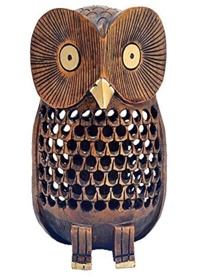 Javi Owl Statue Decor, Big 6 Inch Wooden Figurines for Home Decor Accents, Living Room Bedroom Office Decoration, Hand Carved Statue - Image 1